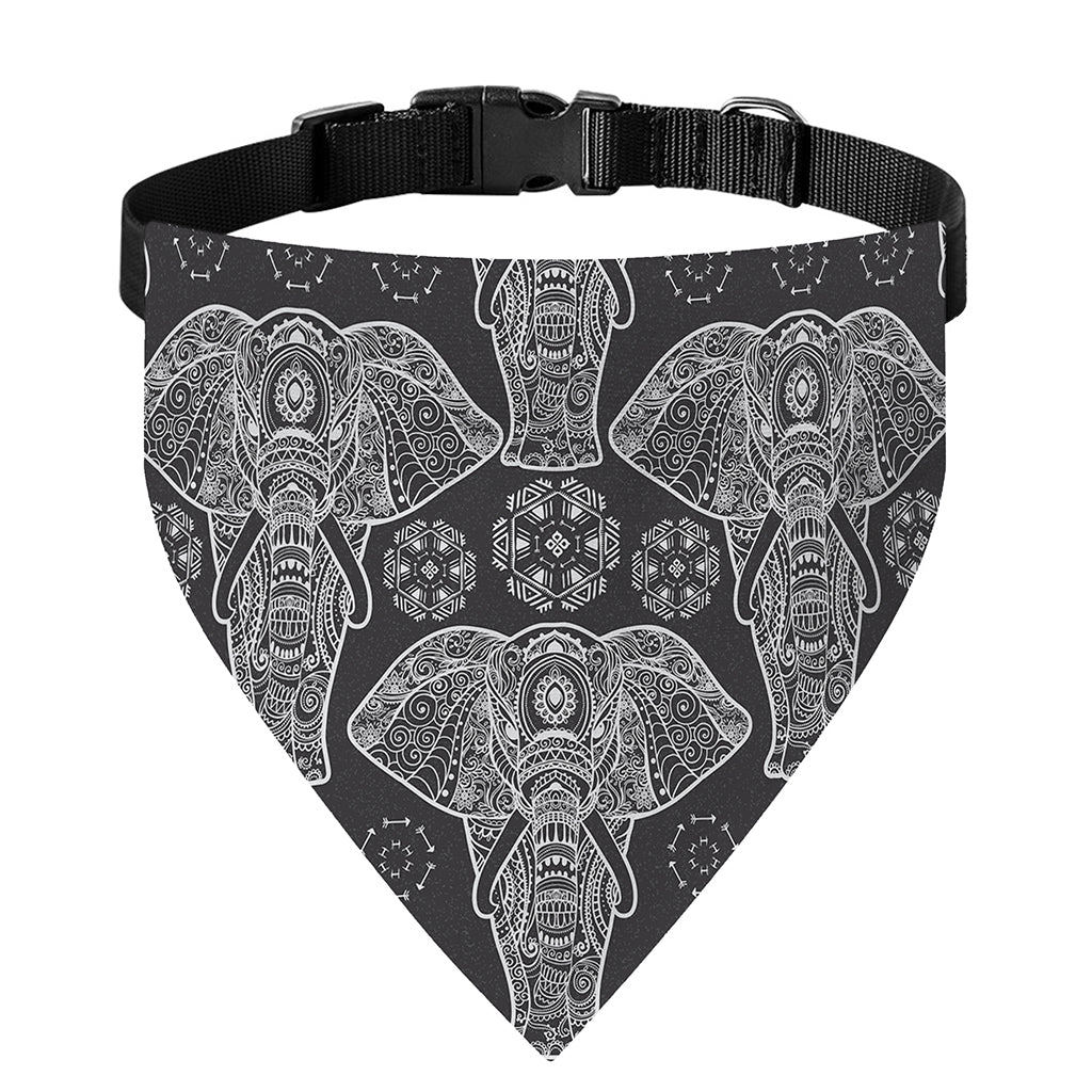 Black And White Boho Elephant Print Over The Collar Dog Bandana