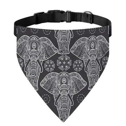 Black And White Boho Elephant Print Over The Collar Dog Bandana