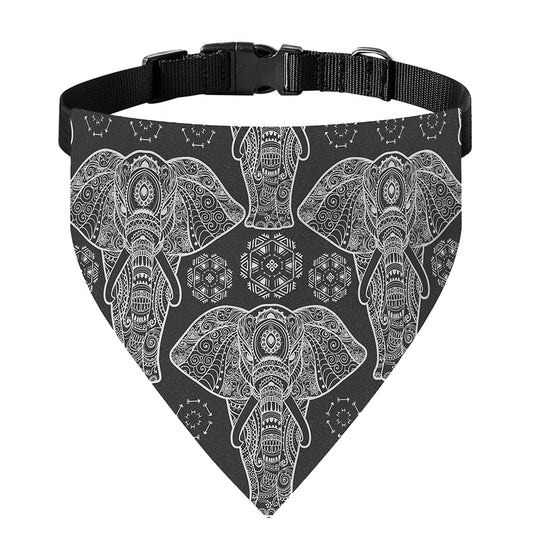 Black And White Boho Elephant Print Over The Collar Dog Bandana