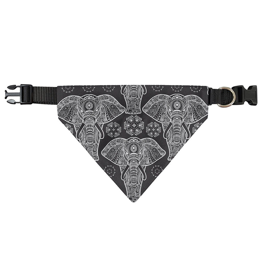 Black And White Boho Elephant Print Over The Collar Dog Bandana