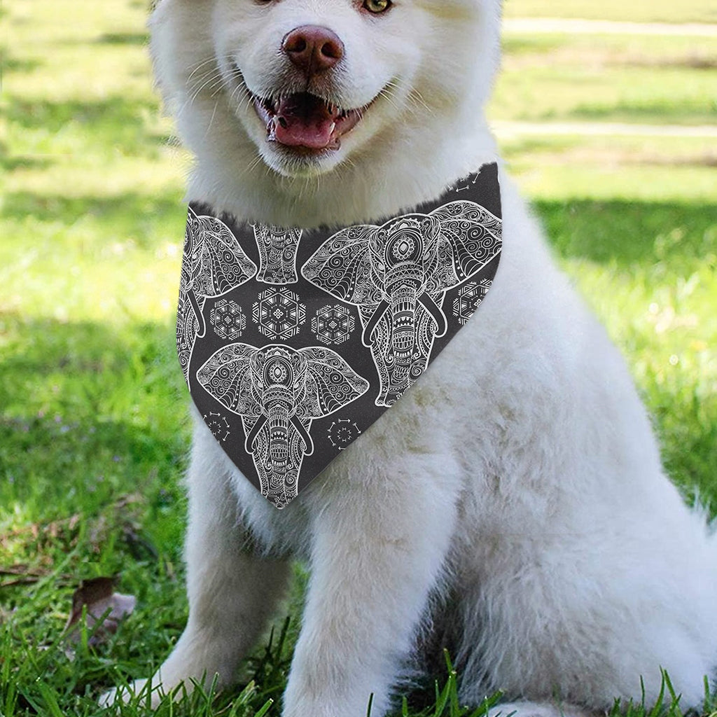 Black And White Boho Elephant Print Over The Collar Dog Bandana
