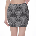 Black And White Boho Elephant Print Pencil Mini Skirt