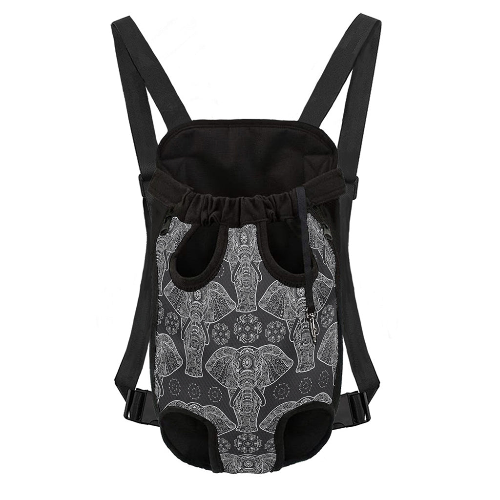 Black And White Boho Elephant Print Pet Carrier Backpack