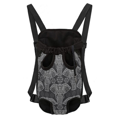 Black And White Boho Elephant Print Pet Carrier Backpack
