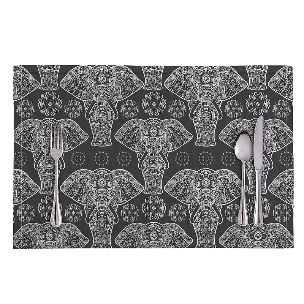 Black And White Boho Elephant Print Placemat