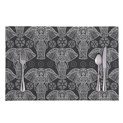 Black And White Boho Elephant Print Placemat