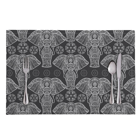 Black And White Boho Elephant Print Placemat