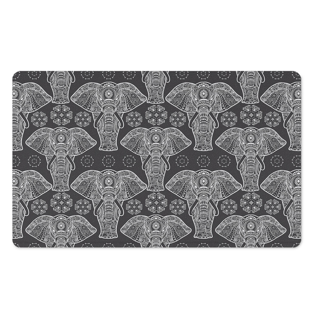 Black And White Boho Elephant Print Polyester Doormat