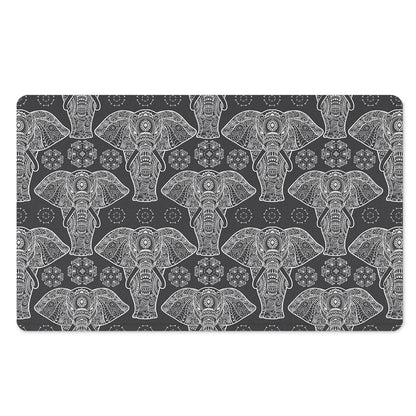 Black And White Boho Elephant Print Polyester Doormat