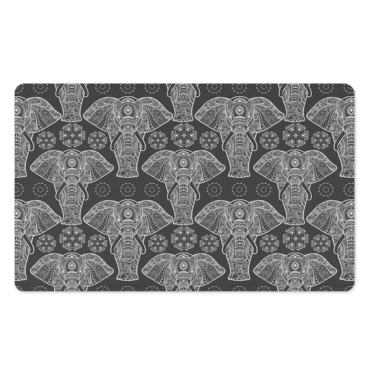 Black And White Boho Elephant Print Polyester Doormat