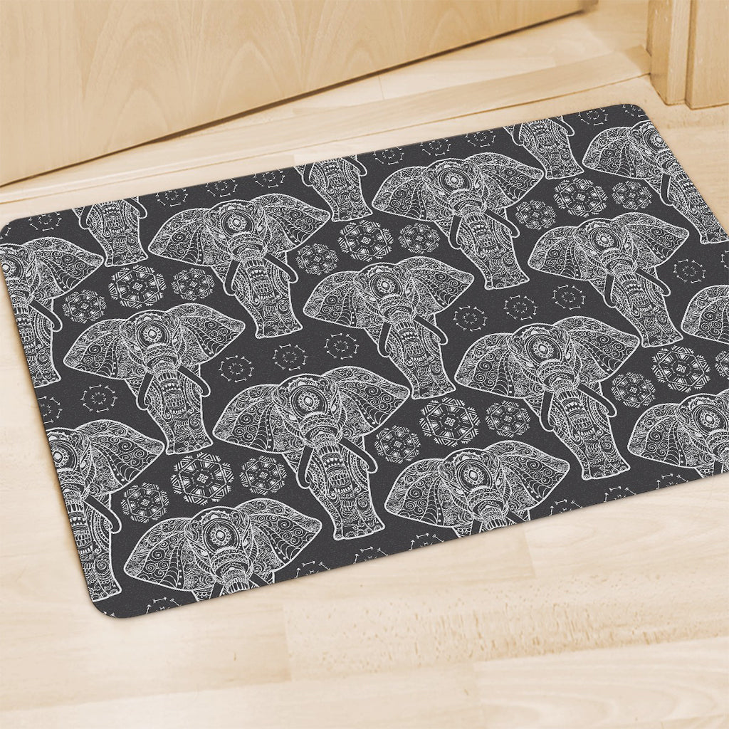 Black And White Boho Elephant Print Polyester Doormat
