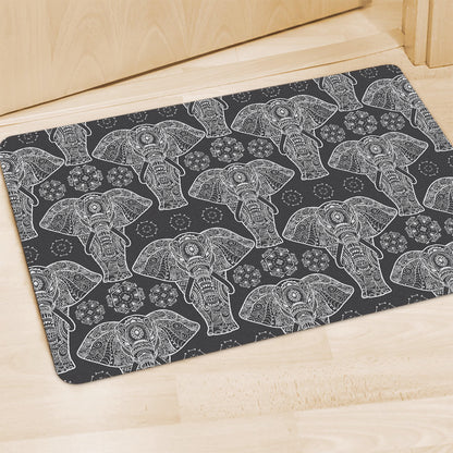 Black And White Boho Elephant Print Polyester Doormat