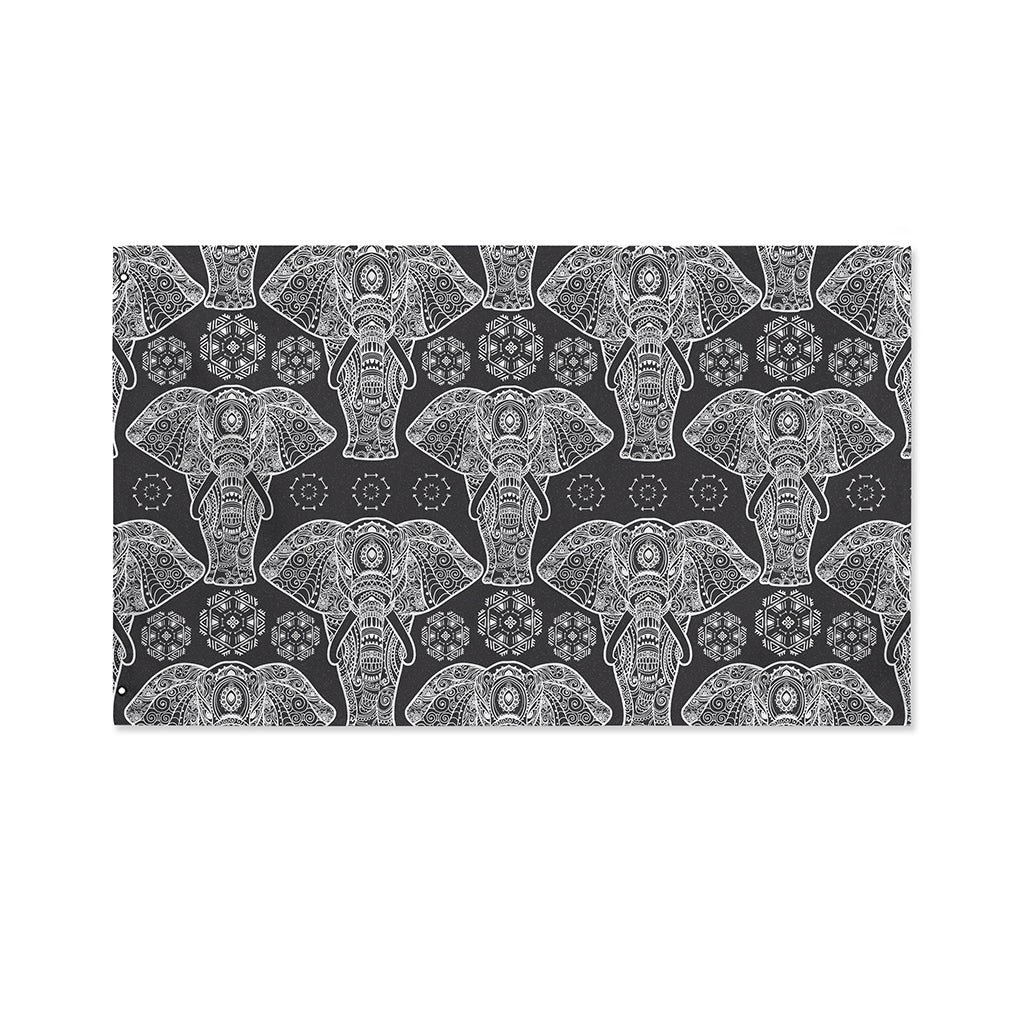 Black And White Boho Elephant Print Polyester Flag