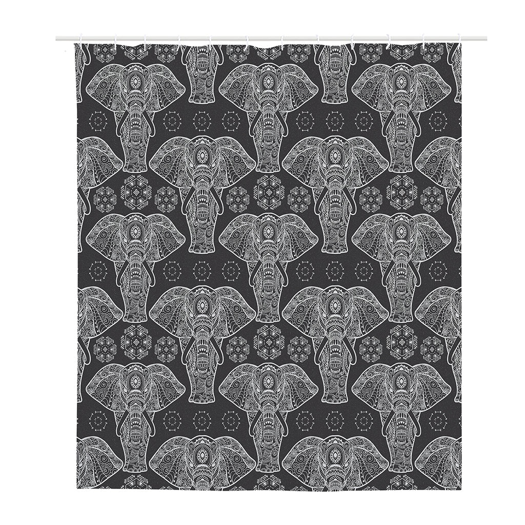 Black And White Boho Elephant Print Polyester Shower Curtain