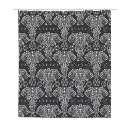 Black And White Boho Elephant Print Polyester Shower Curtain
