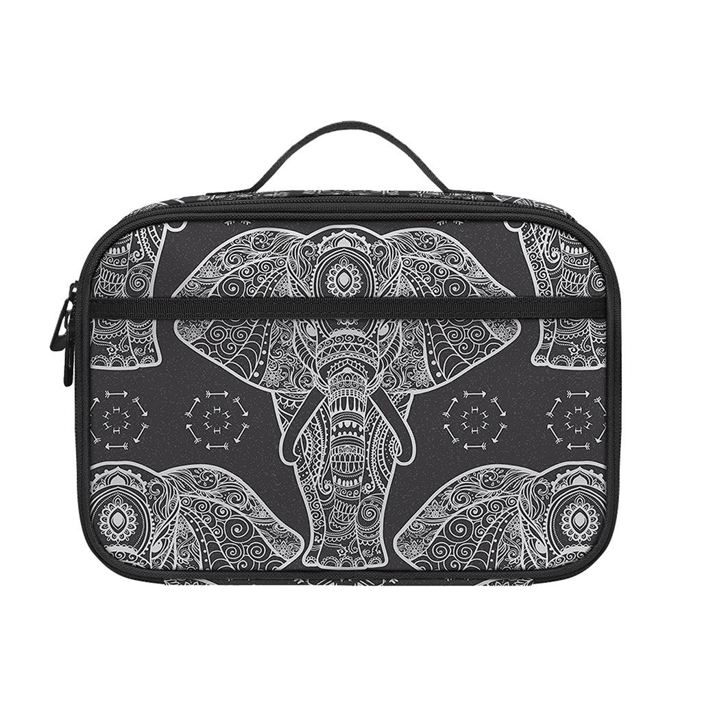 Black And White Boho Elephant Print Portable Lunch Bag