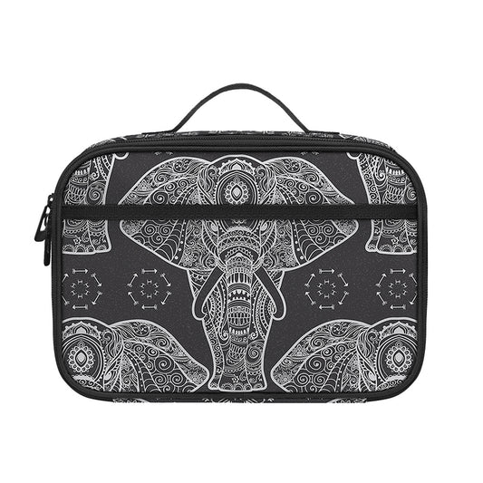 Black And White Boho Elephant Print Portable Lunch Bag