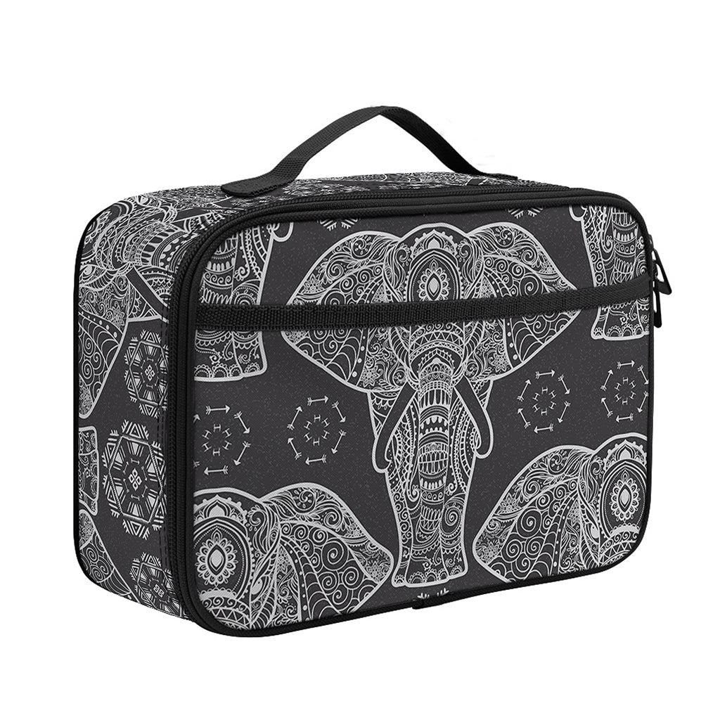 Black And White Boho Elephant Print Portable Lunch Bag