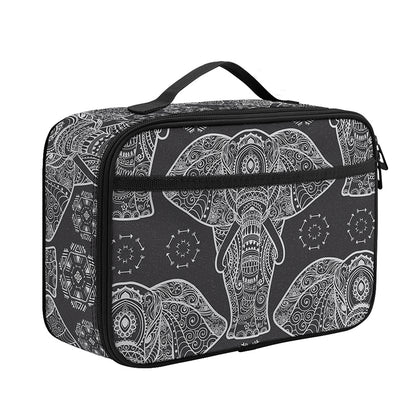 Black And White Boho Elephant Print Portable Lunch Bag