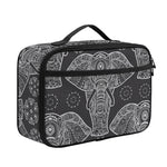 Black And White Boho Elephant Print Portable Lunch Bag