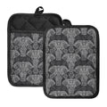 Black And White Boho Elephant Print Pot Holders With Pocket