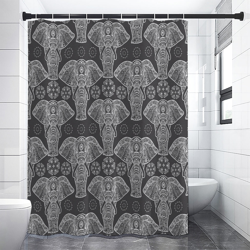 Black And White Boho Elephant Print Premium Shower Curtain