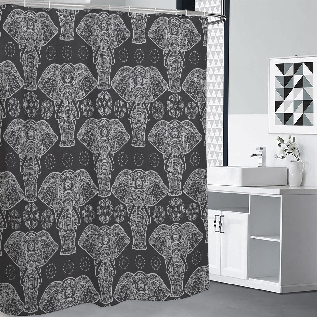 Black And White Boho Elephant Print Premium Shower Curtain