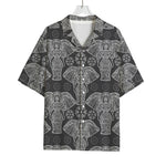 Black And White Boho Elephant Print Rayon Hawaiian Shirt