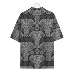 Black And White Boho Elephant Print Rayon Hawaiian Shirt