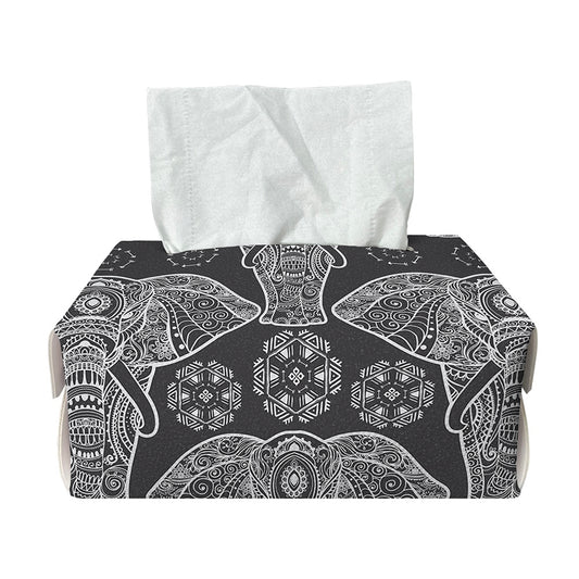 Black And White Boho Elephant Print Rectangle Tissue Box Cover