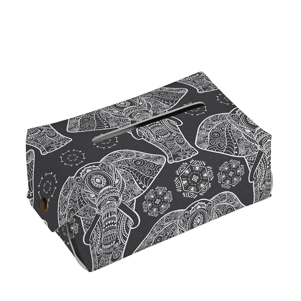 Black And White Boho Elephant Print Rectangle Tissue Box Cover