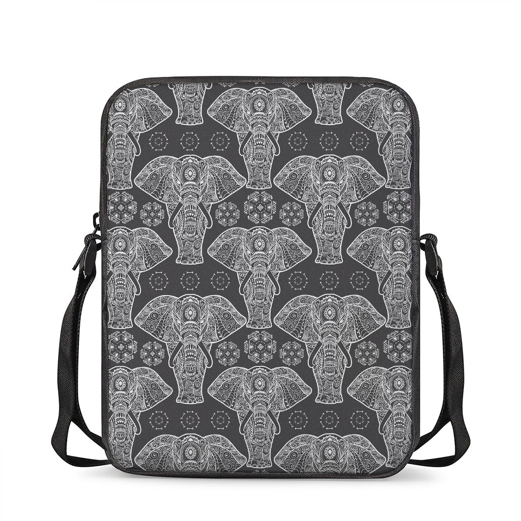 Black And White Boho Elephant Print Rectangular Crossbody Bag