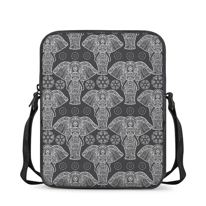 Black And White Boho Elephant Print Rectangular Crossbody Bag