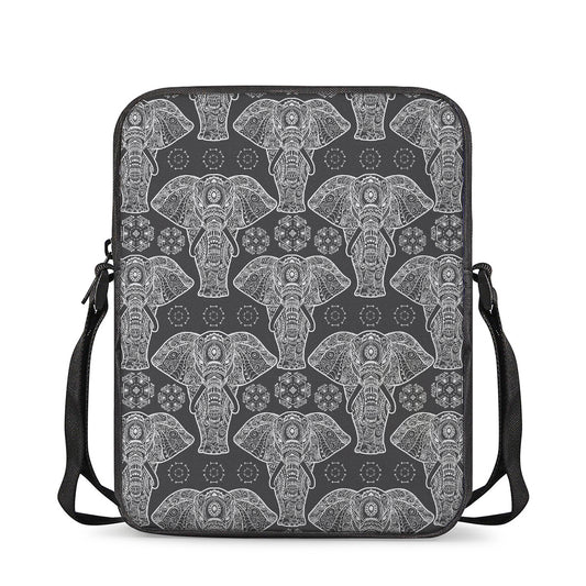 Black And White Boho Elephant Print Rectangular Crossbody Bag