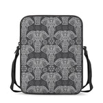 Black And White Boho Elephant Print Rectangular Crossbody Bag