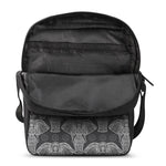 Black And White Boho Elephant Print Rectangular Crossbody Bag