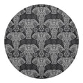 Black And White Boho Elephant Print Round Blanket