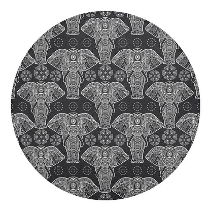 Black And White Boho Elephant Print Round Blanket