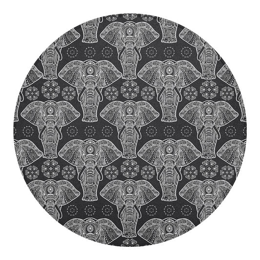 Black And White Boho Elephant Print Round Blanket