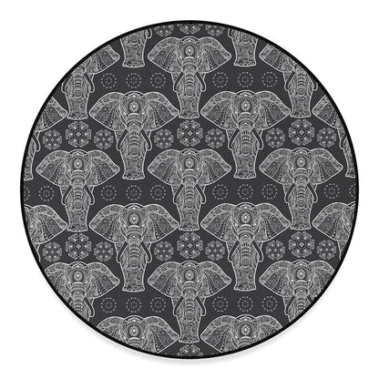 Black And White Boho Elephant Print Round Floor Mat