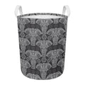 Black And White Boho Elephant Print Round Laundry Basket