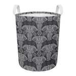 Black And White Boho Elephant Print Round Laundry Basket