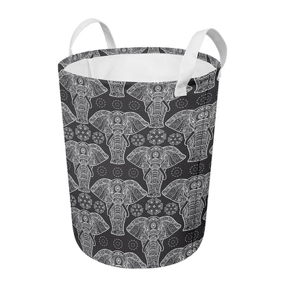 Black And White Boho Elephant Print Round Laundry Basket