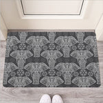 Black And White Boho Elephant Print Rubber Doormat