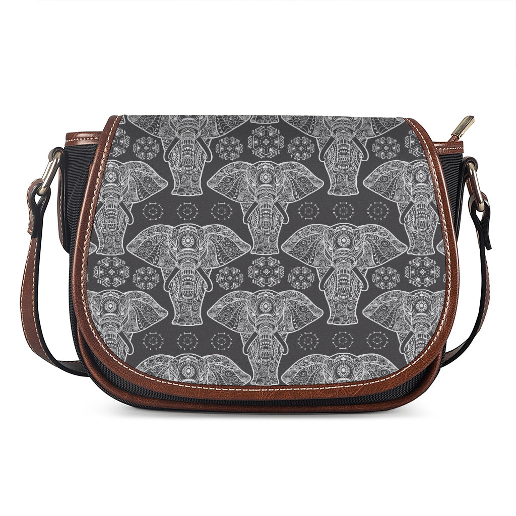 Black And White Boho Elephant Print Saddle Bag