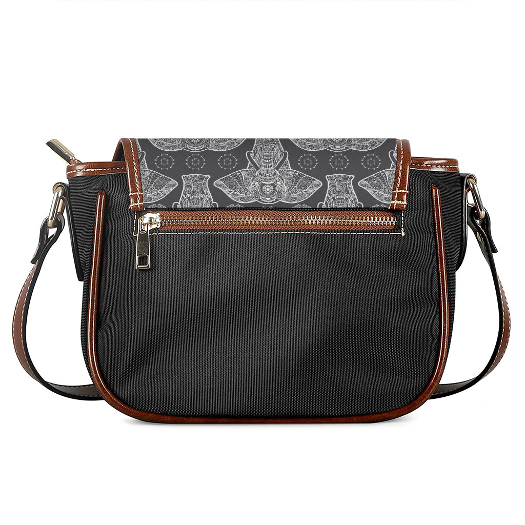 Black And White Boho Elephant Print Saddle Bag