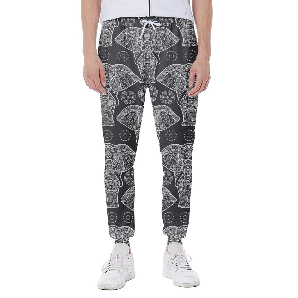 Black And White Boho Elephant Print Scuba Joggers