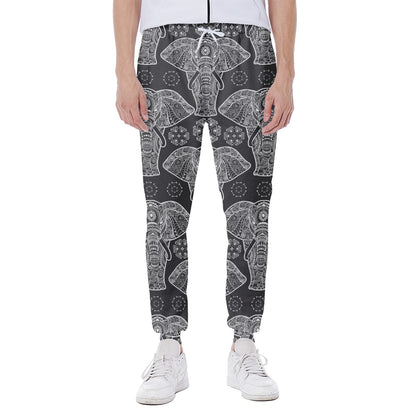 Black And White Boho Elephant Print Scuba Joggers