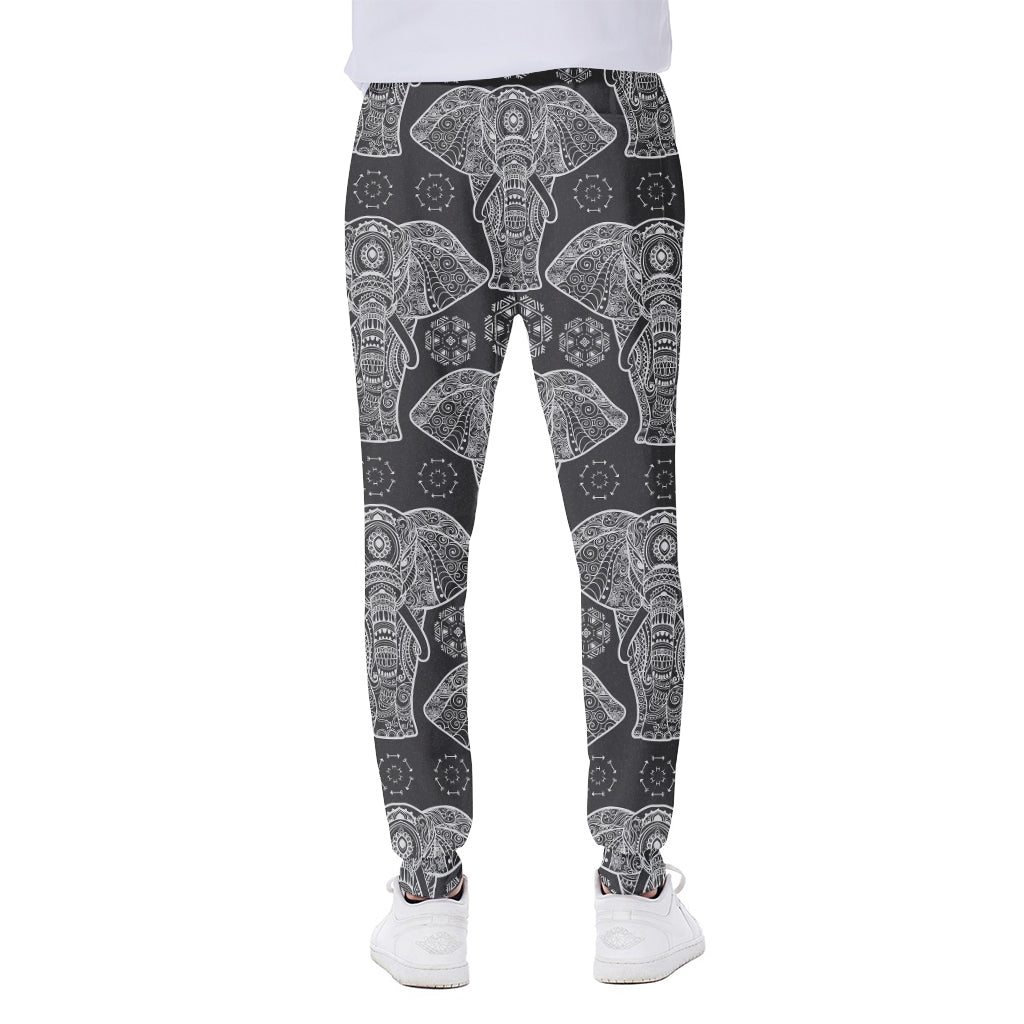 Black And White Boho Elephant Print Scuba Joggers