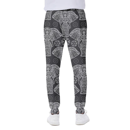 Black And White Boho Elephant Print Scuba Joggers